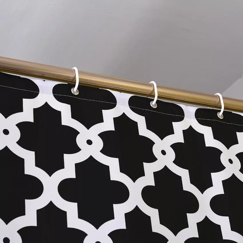 Geometric Black and White Waterproof Shower Curtain with Hooks - Image 8