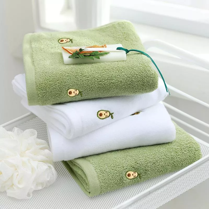 Avocado Embroidered Cotton Face Towel