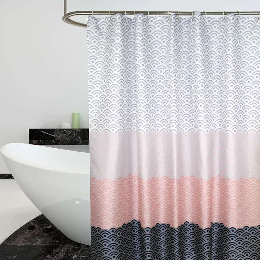 Pink Geometric Wifi Shower Curtain - Image 3