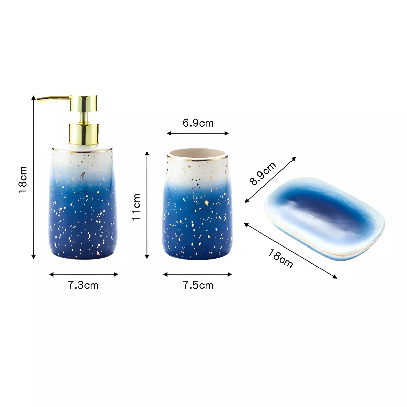 Elegant Blue Starry Sky Ceramic Bathroom Set - Image 8