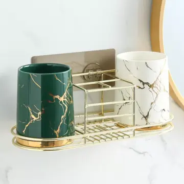 Elegant Marble Ceramic Bathroom Cup Set