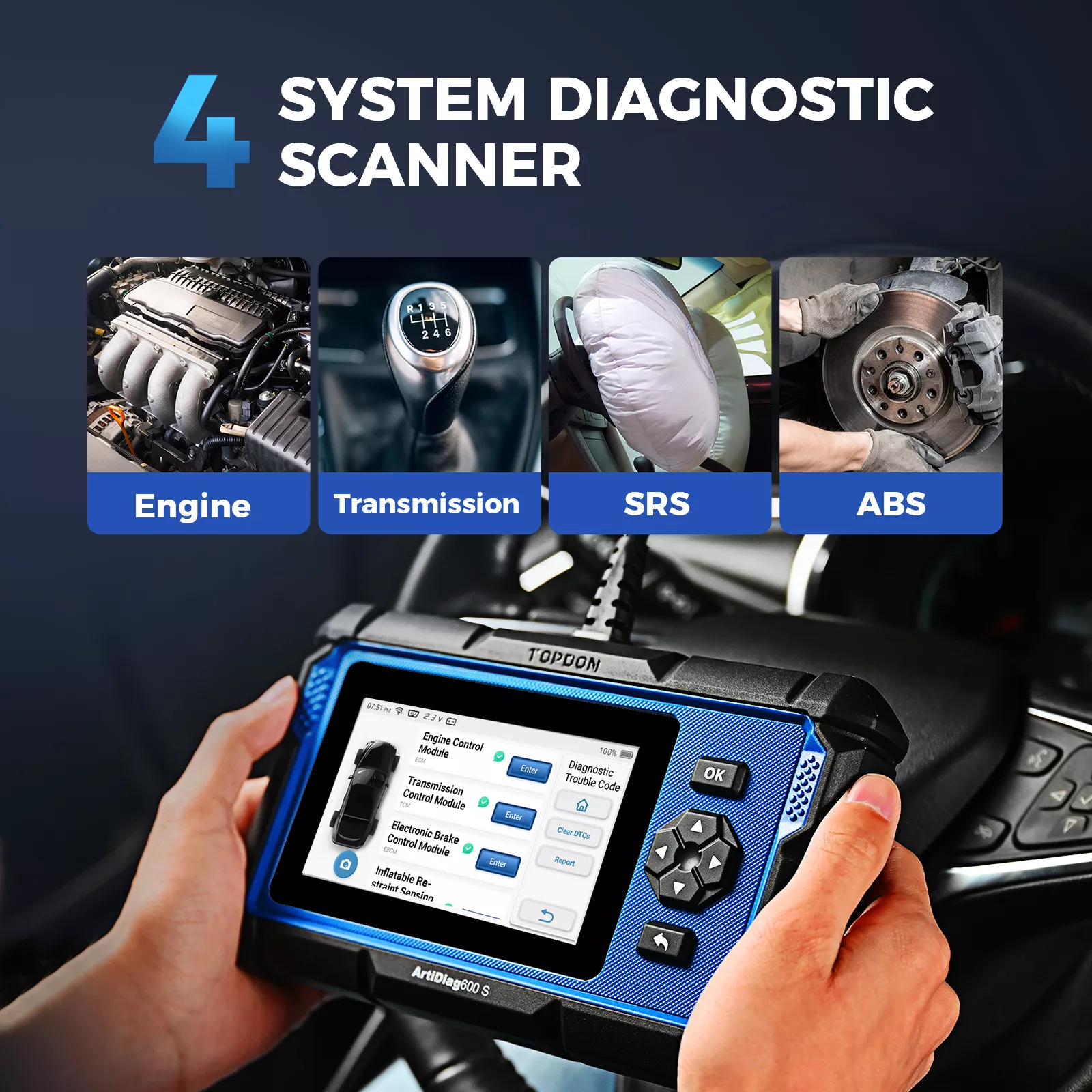 Automotive Diagnostic Tool OBD2 Scanner with ABS/SRS/Oil Reset, DPF/TPMS/Throttle Diagnostics - Image 4