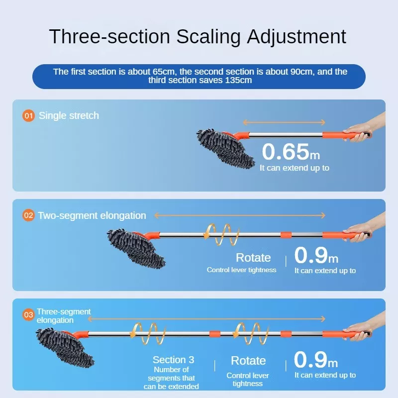 3-Section Telescopic Car Wash Mop with Double Brush Head for Roof & Windows - Image 7