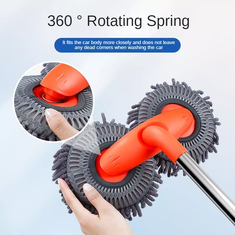 3-Section Telescopic Car Wash Mop with Double Brush Head for Roof & Windows - Image 3