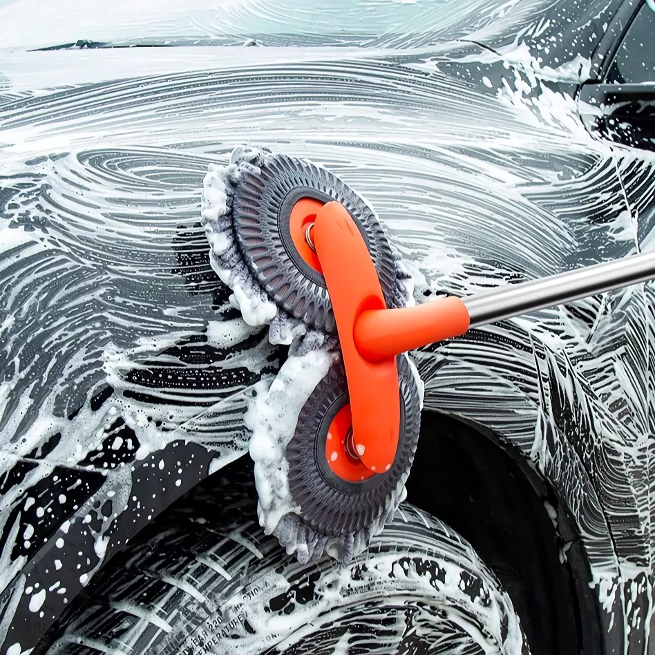 3-Section Telescopic Car Wash Mop with Double Brush Head for Roof & Windows - Image 4