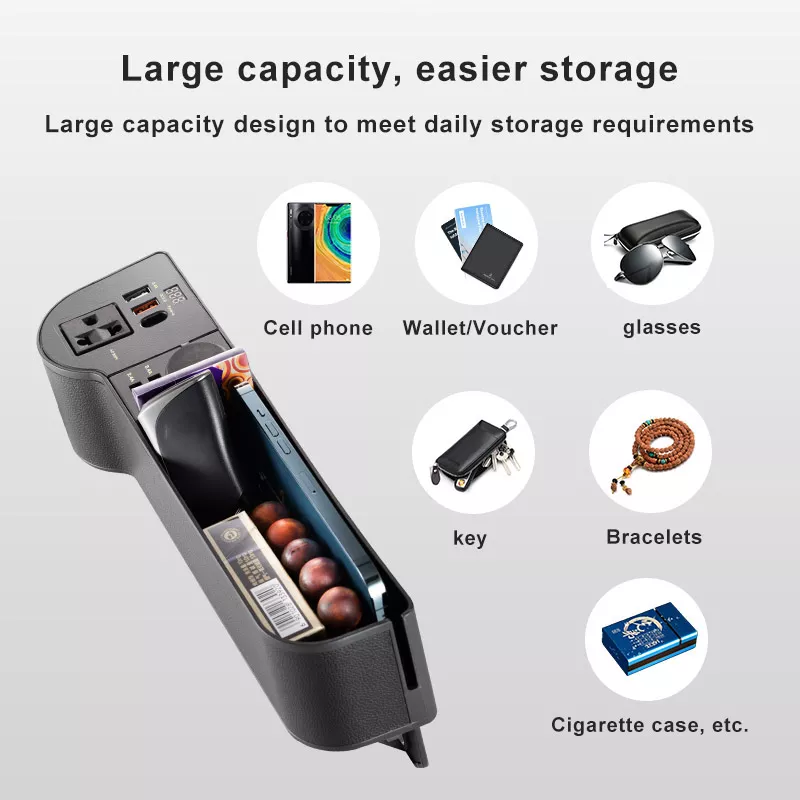 USB Car Seat Gap Organizer with LED Display and 220V Power Adapter - Image 6