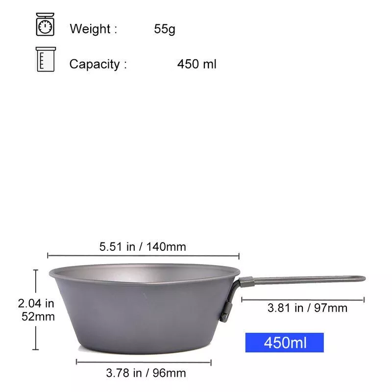 Camping Titanium Bowl with Foldable Handle – Lightweight Outdoor Cookware - Image 6