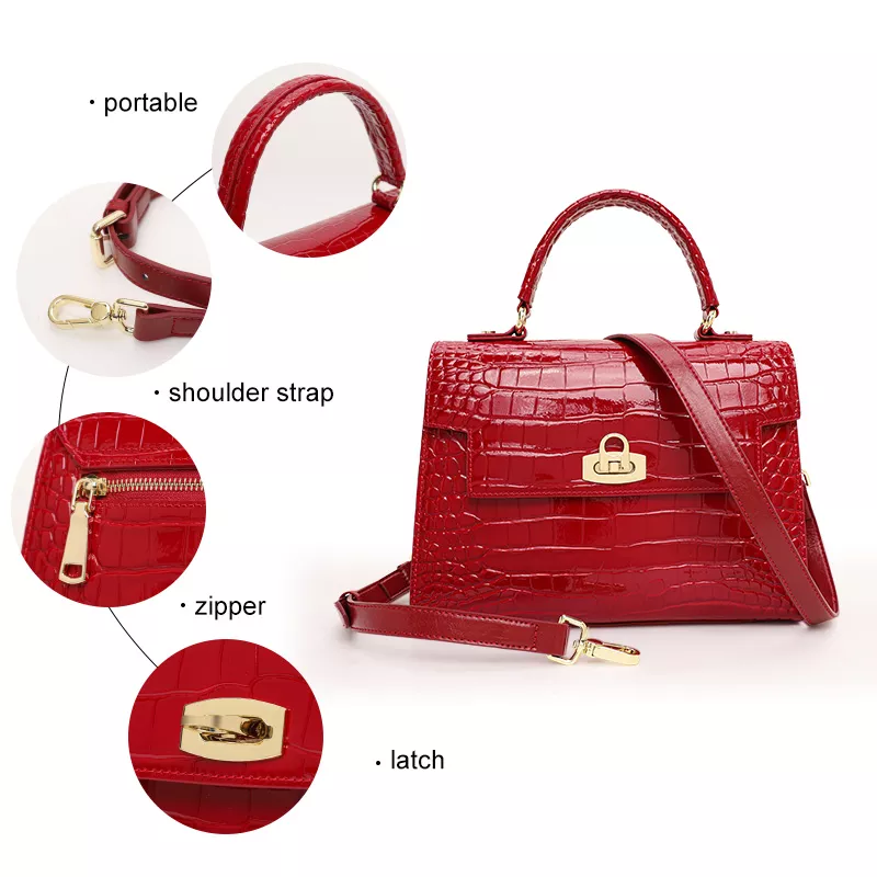 Elegant Crocodile Pattern Leather Crossbody Handbag - Premium Cowhide Shoulder Bag - Image 6
