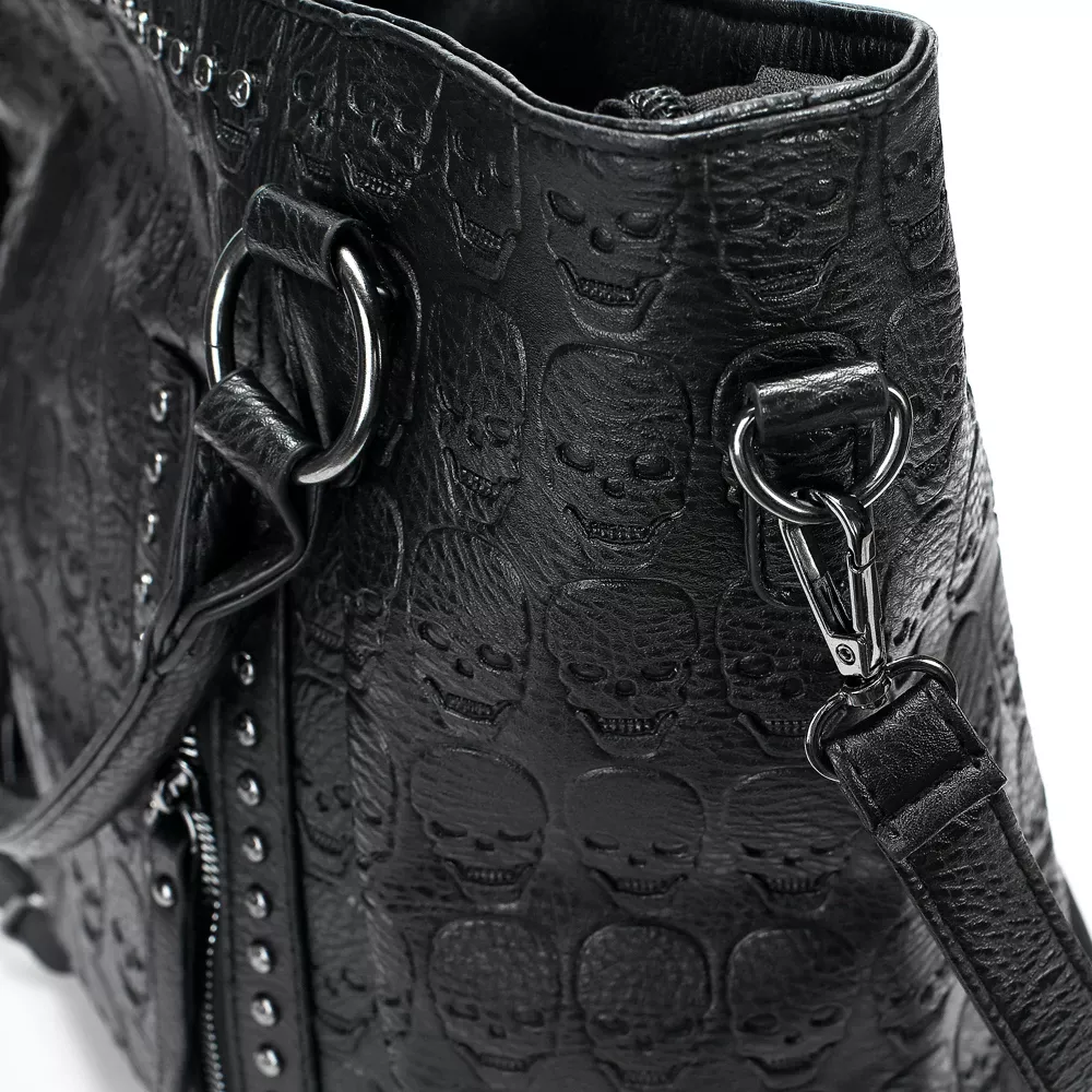 Women’s Large Capacity Black Skull Tote Bag with Crossbody Option - Image 7