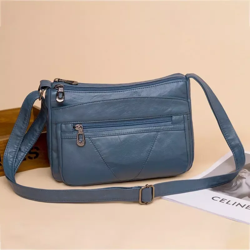 Elegant Vintage PU Leather Shoulder Bag with Multiple Pockets