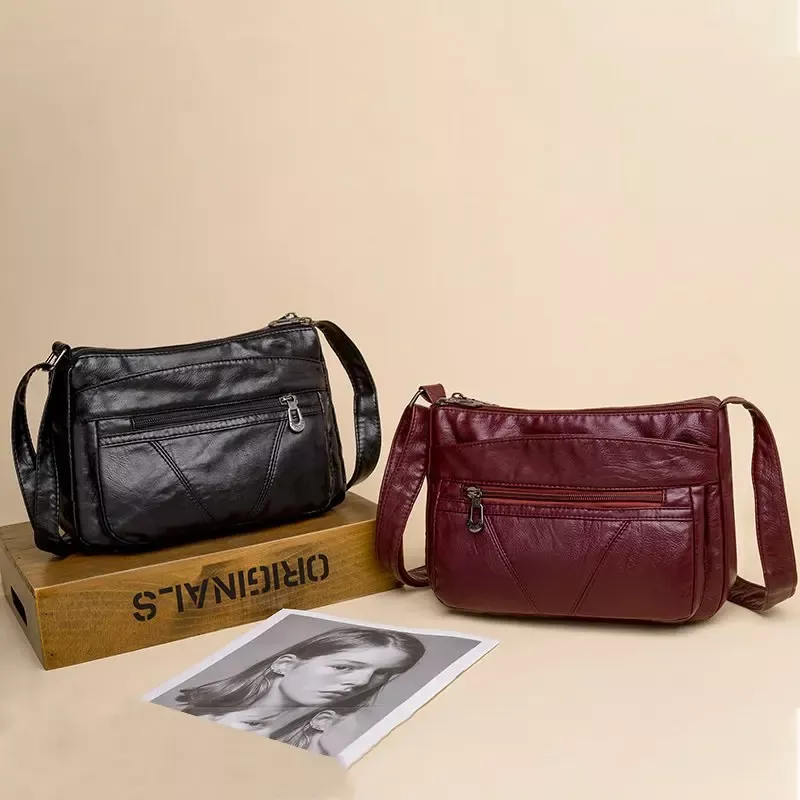 Elegant Vintage PU Leather Shoulder Bag with Multiple Pockets - Image 2