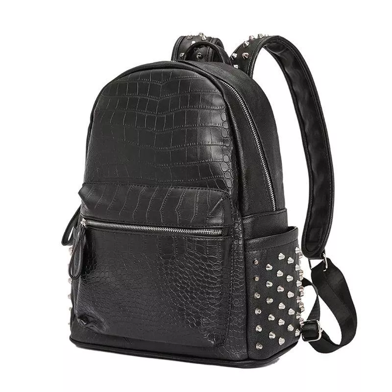 Stylish Unisex PU Leather Alligator-Texture Laptop Backpack with Large Capacity - Image 7