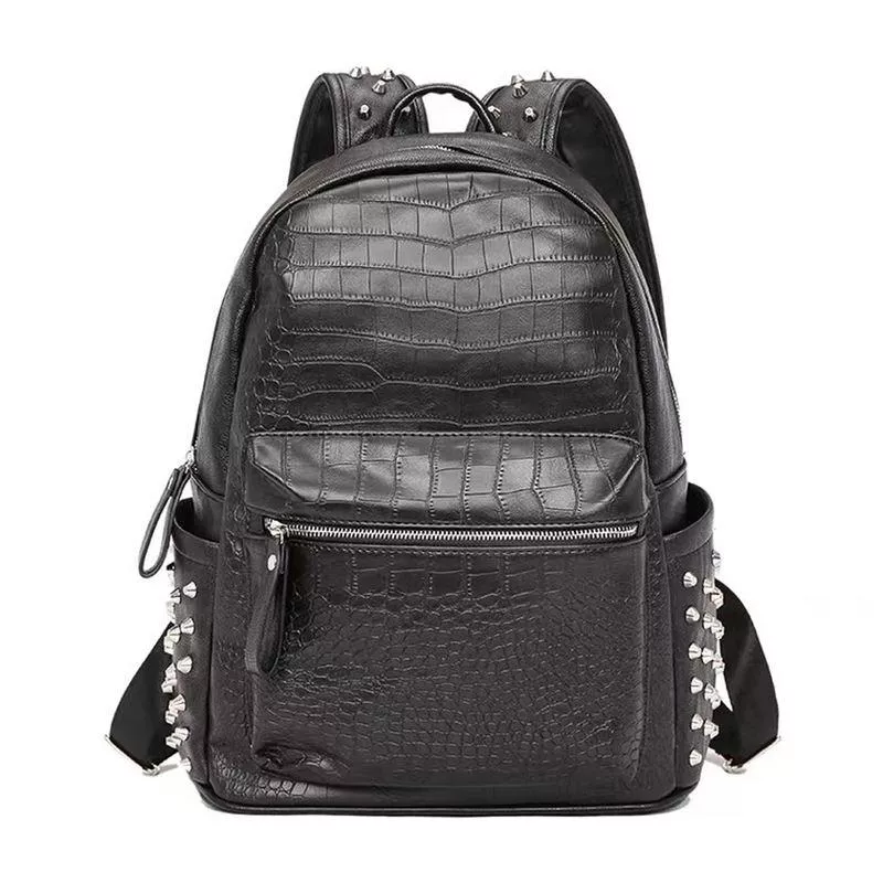 Stylish Unisex PU Leather Alligator-Texture Laptop Backpack with Large Capacity - Image 8