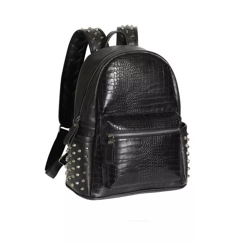 Stylish Unisex PU Leather Alligator-Texture Laptop Backpack with Large Capacity - Image 9