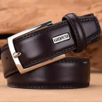 Men's Genuine Leather Belt with Single Prong Buckle