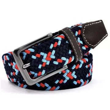 Men's Elastic PU Leather & Canvas Stretch Belt with Zinc Alloy Buckle
