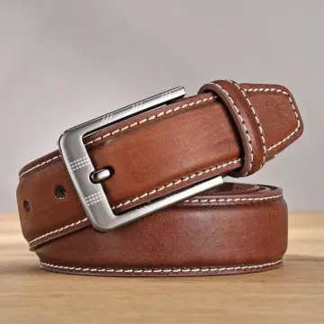 Genuine Leather Casual Belt for Men with Vintage Pin Buckle