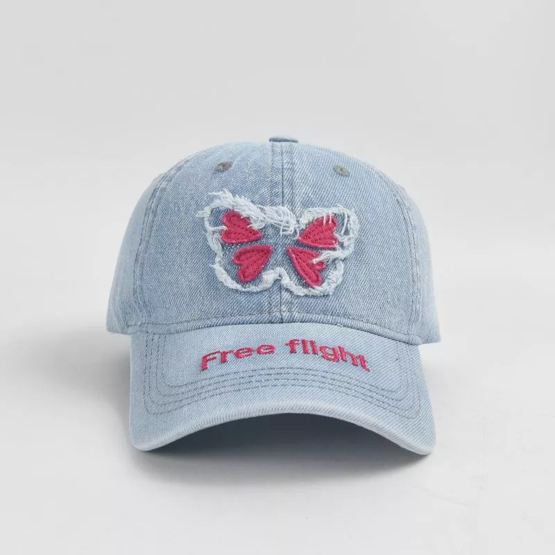 Butterfly Patchwork Denim Baseball Cap - Casual Adjustable Hat