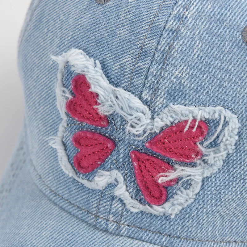 Butterfly Patchwork Denim Baseball Cap - Casual Adjustable Hat - Image 6