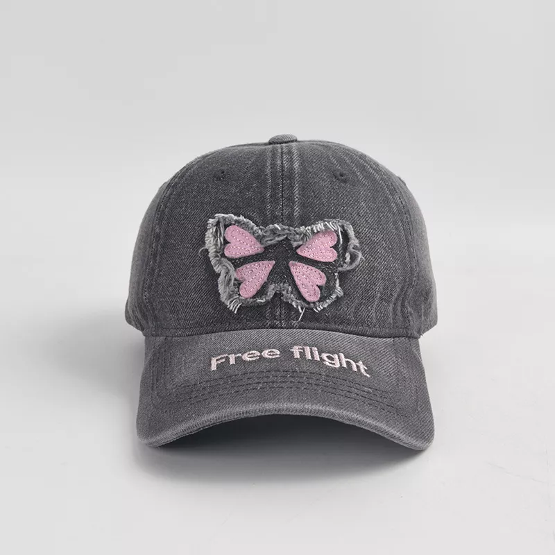 Butterfly Patchwork Denim Baseball Cap - Casual Adjustable Hat - Image 4