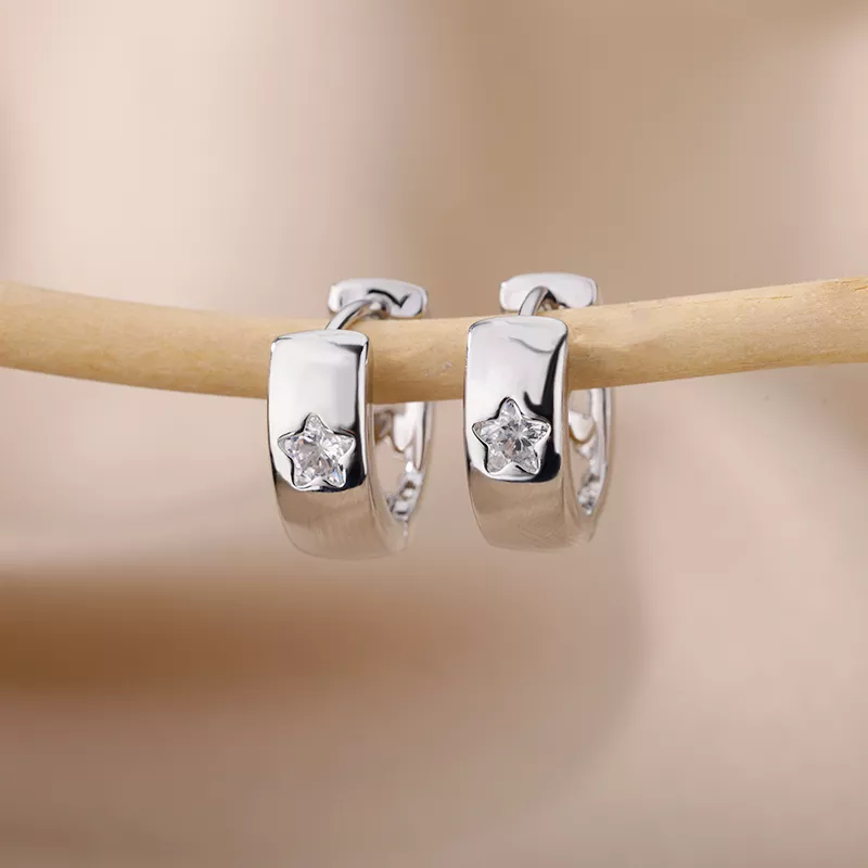 Zircon Star Hoop Earrings - Image 3