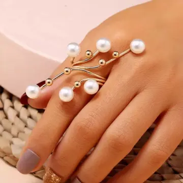 Vintage White Pearl Geometric Double Layer Ring