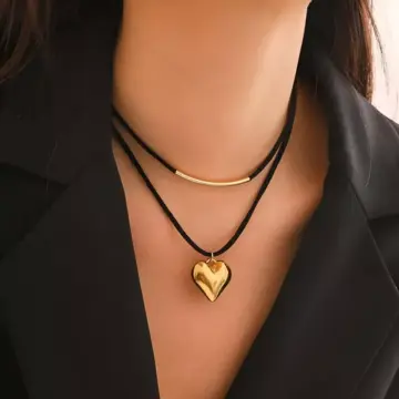 Vintage Black Velvet Heart Pendant Necklace