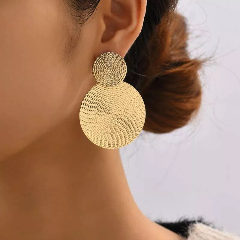 Bohemian Gold Round Drop Earrings - Image 2