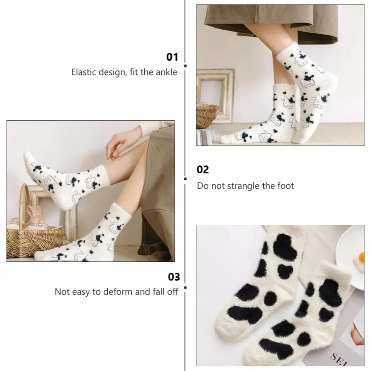Cartoon Plush Cow Winter Socks - Image 5
