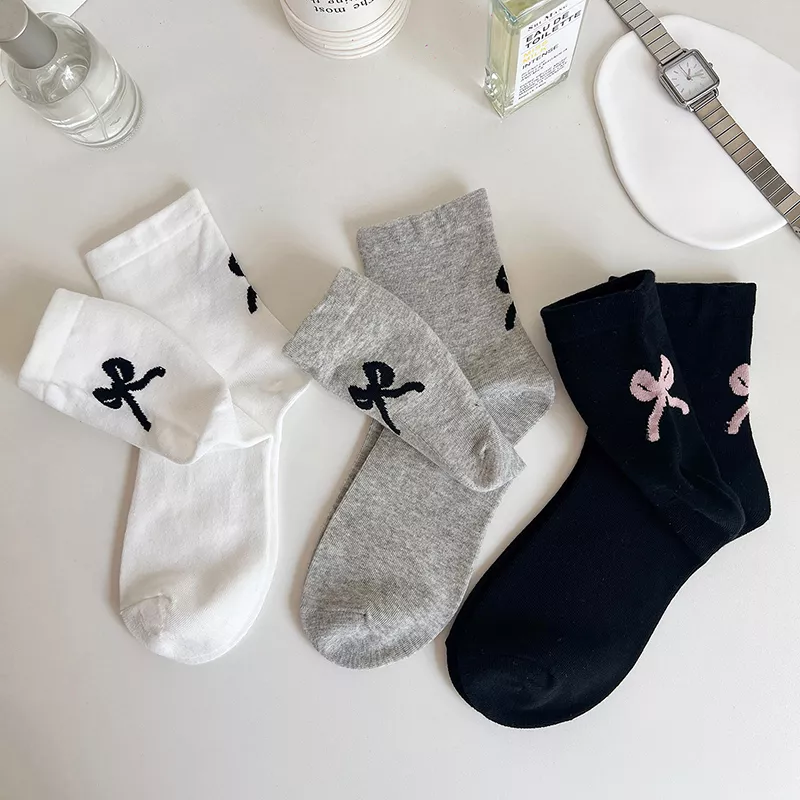 Women’s Summer Thin Cotton Mid-Tube Socks with Bow – Casual Streetwear - Image 2