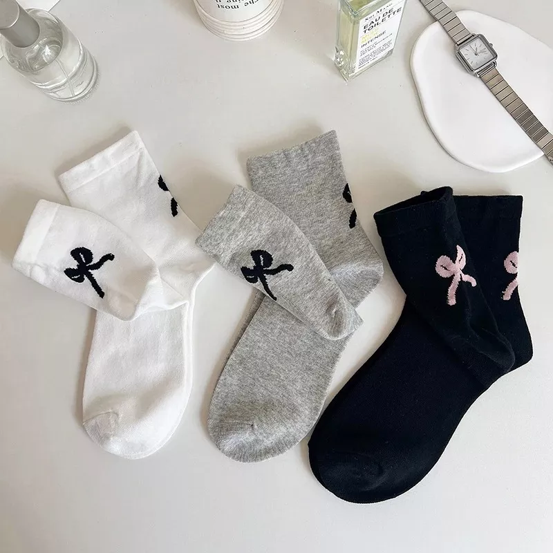 Women’s Summer Thin Cotton Mid-Tube Socks with Bow – Casual Streetwear