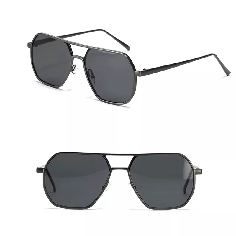 Retro Double Bridge Polygon Square Sunglasses - Image 5