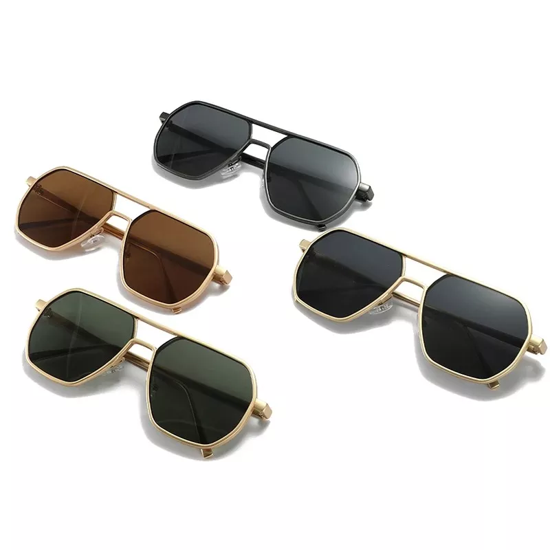 Retro Double Bridge Polygon Square Sunglasses - Image 2