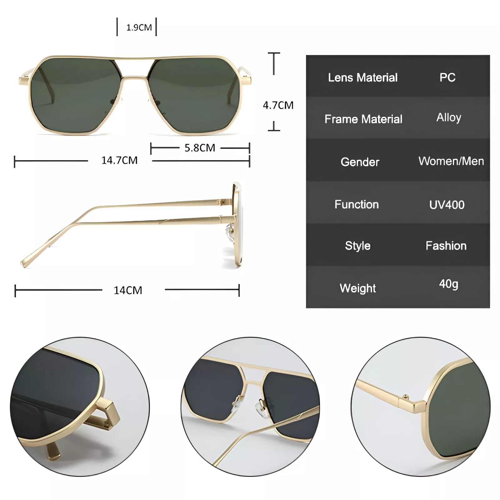 Retro Double Bridge Polygon Square Sunglasses - Image 6