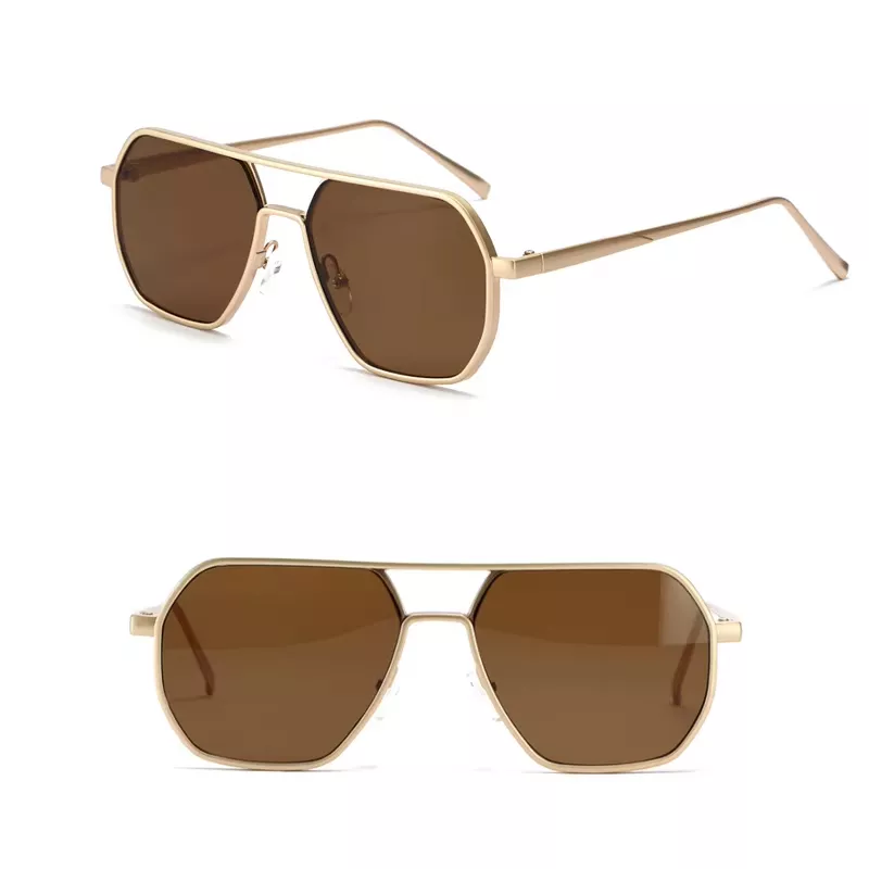 Retro Double Bridge Polygon Square Sunglasses - Image 3