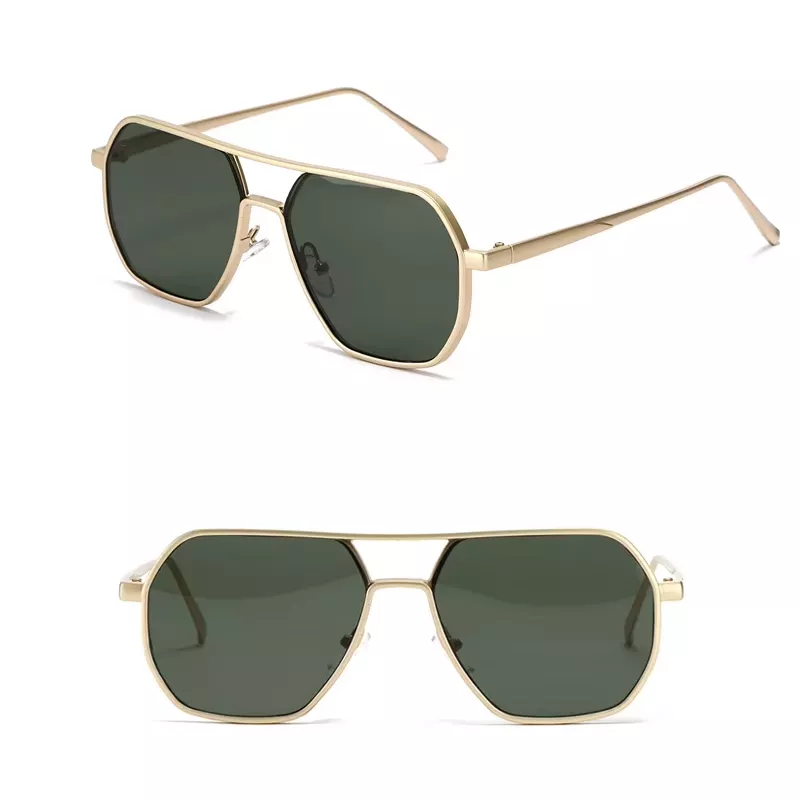 Retro Double Bridge Polygon Square Sunglasses - Image 4