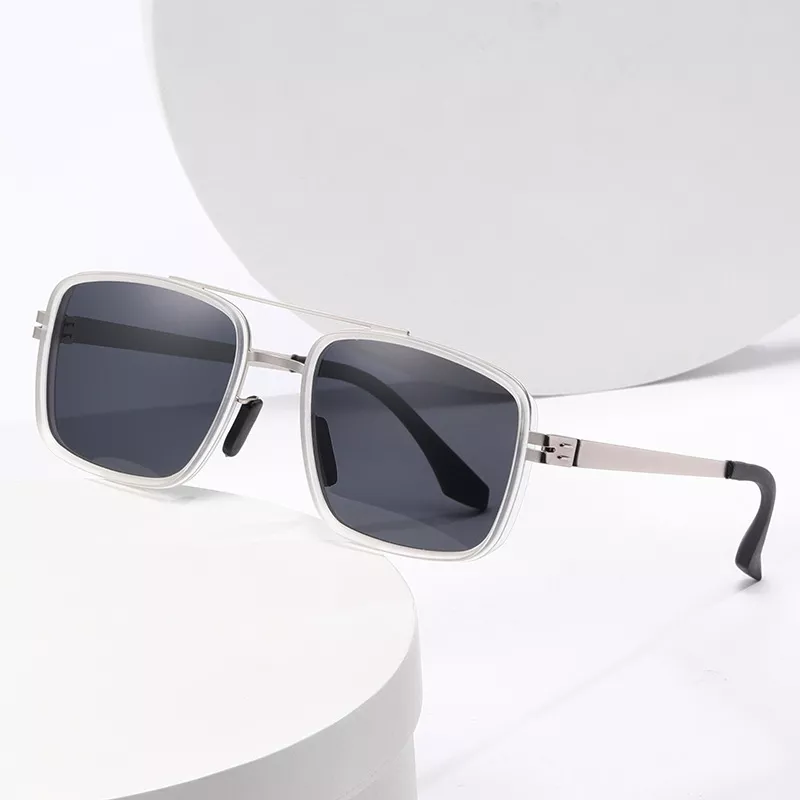 Retro Double Bridge Square Sunglasses UV400 Protection - Image 3