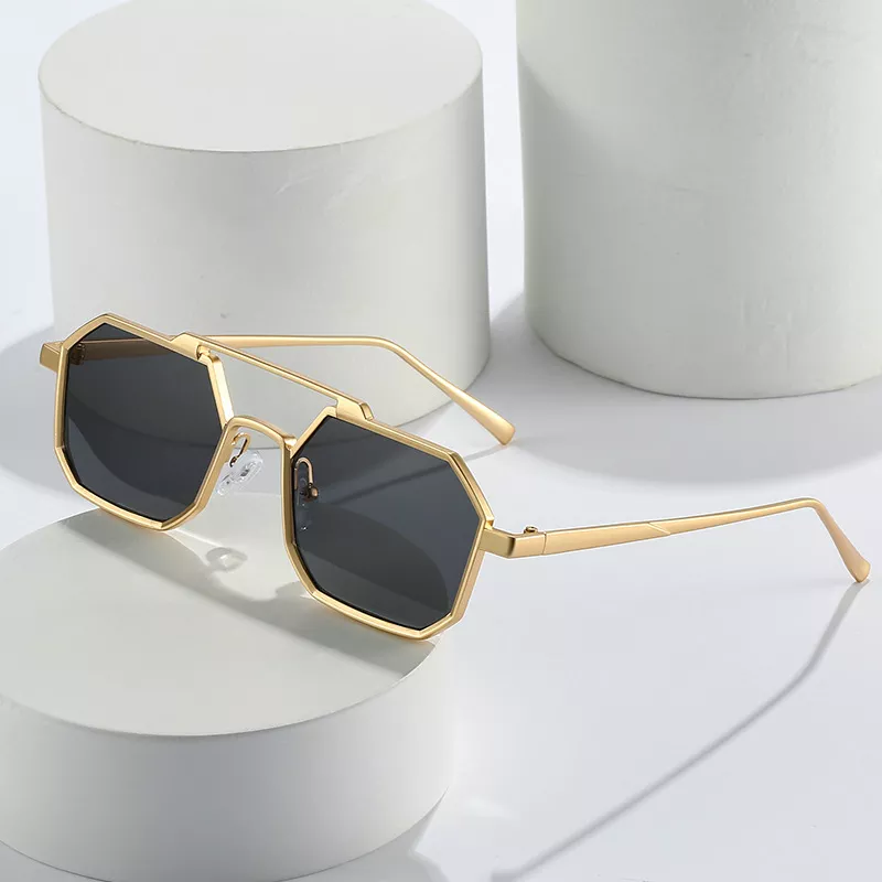 Retro Double Bridge Square Metal Sunglasses - Image 2