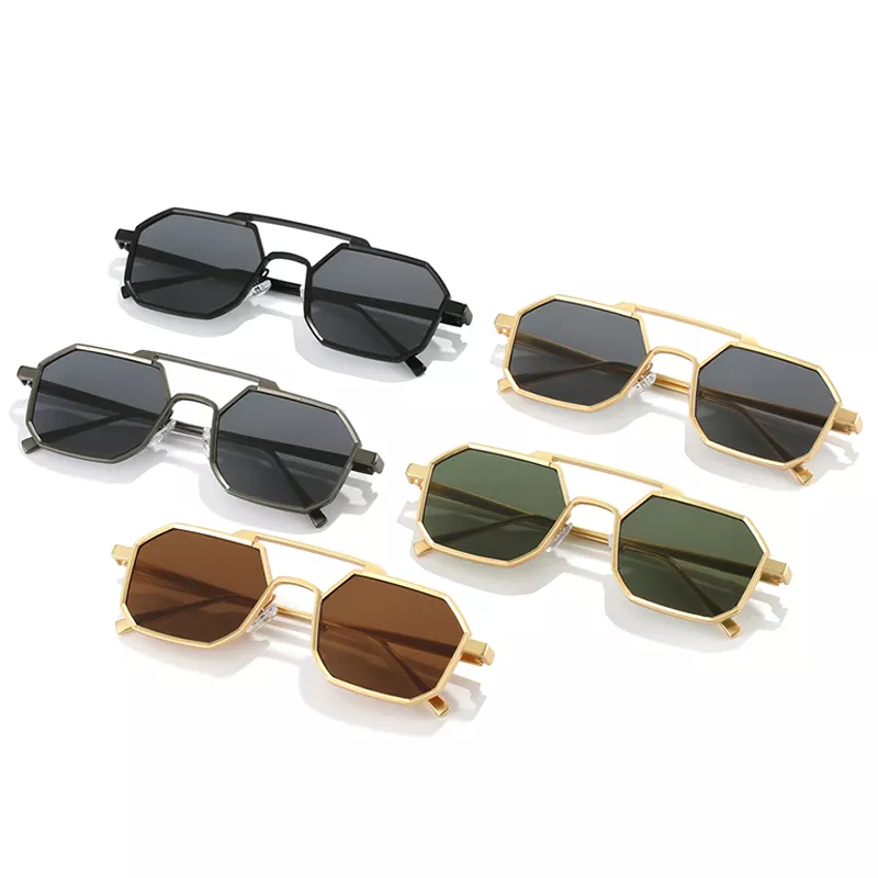Retro Double Bridge Square Metal Sunglasses - Image 4