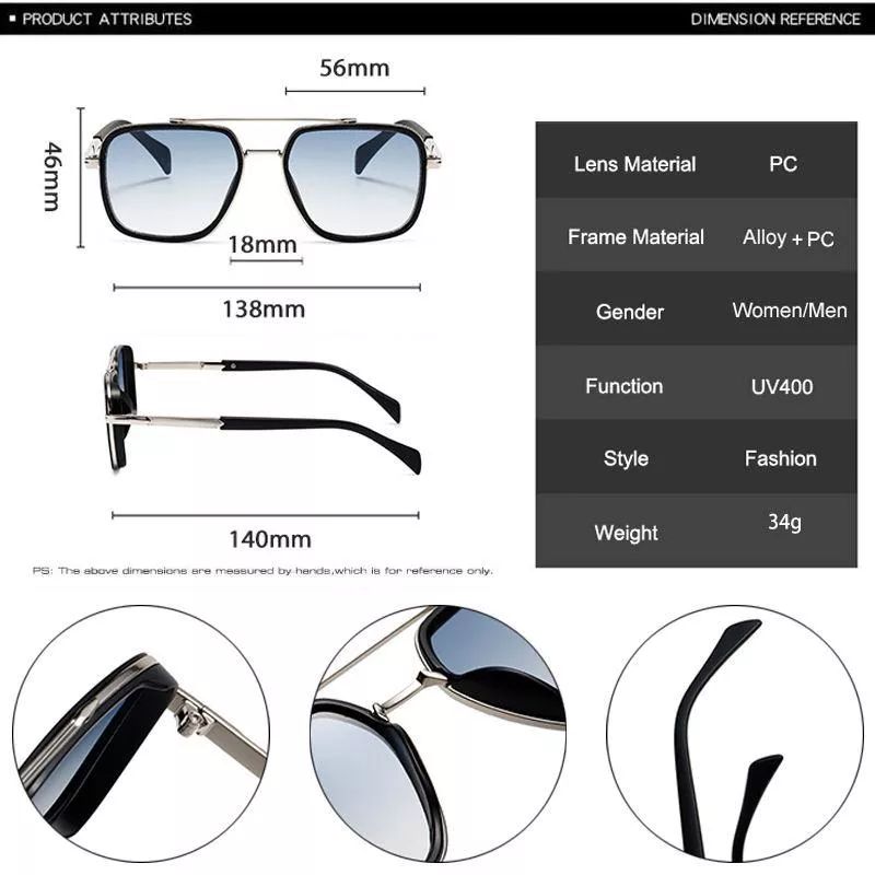 Double Bridge Square Sunglasses with Gradient Lenses for Men & Women - UV400 Protection - Image 6
