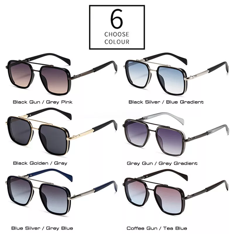 Double Bridge Square Sunglasses with Gradient Lenses for Men & Women - UV400 Protection - Image 4