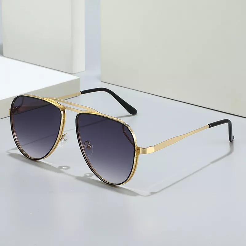 Retro Metal Double Bridge Pilot Sunglasses with Gradient Mirror Lenses - Image 2