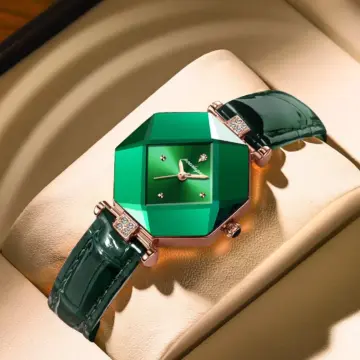 High Quality Luxury Diamond Women's Watch - Green Leather, Waterproof, Exquisite Design