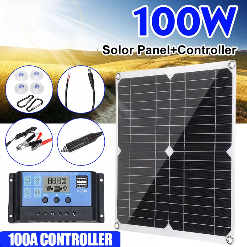 100W Solar Panel with Dual USB and Controller – Portable Outdoor Solar Charger - Image 2