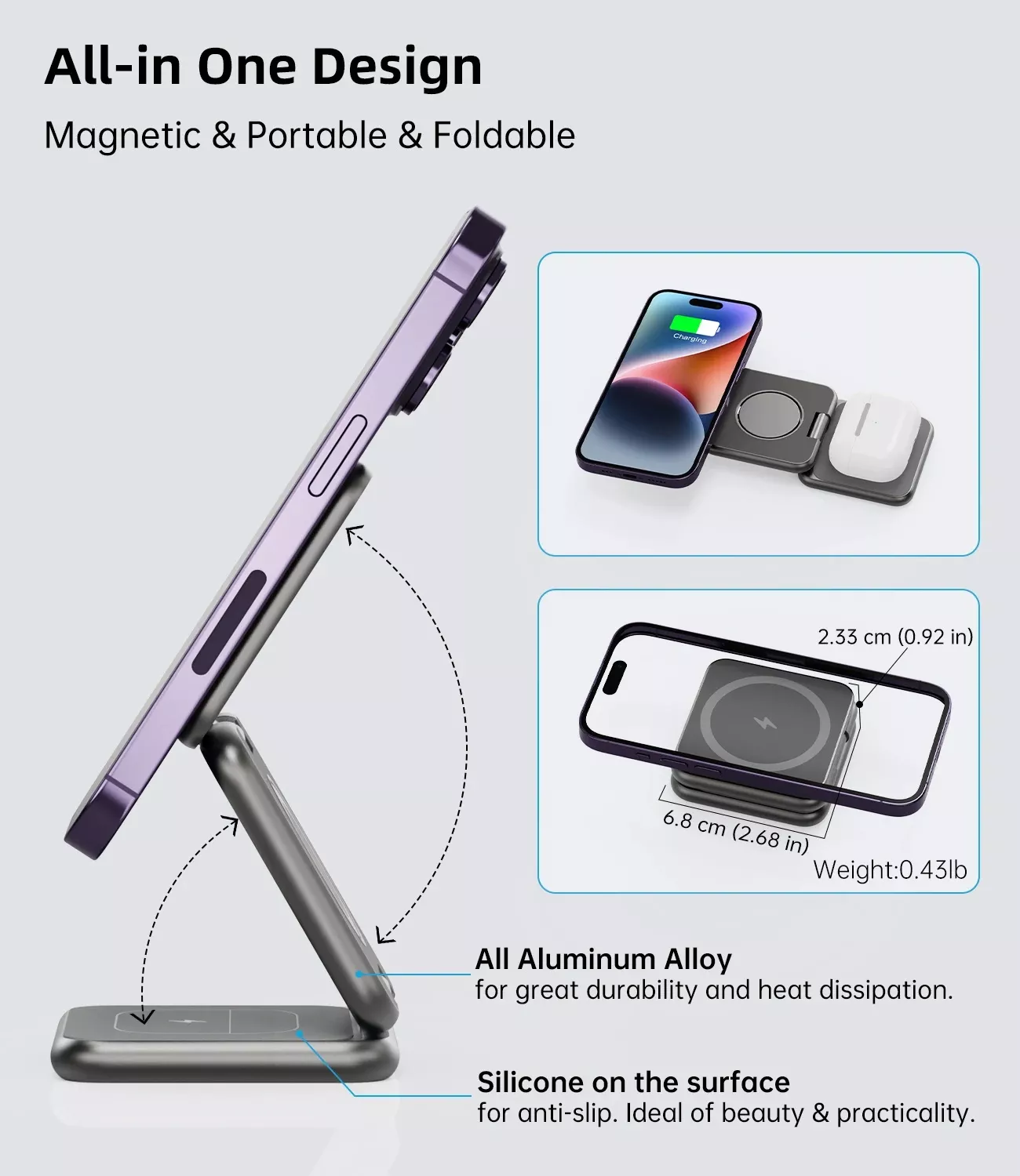 3-in-1 Foldable Magnetic Wireless Charging Stand for iPhone, Apple Watch, and AirPods - Image 3