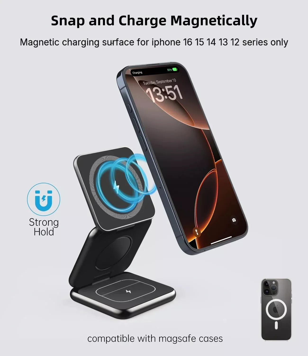3-in-1 Foldable Magnetic Wireless Charging Stand for iPhone, Apple Watch, and AirPods - Image 2