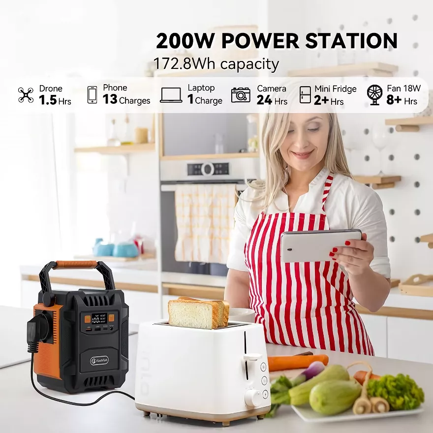 200W Portable Power Station 172Wh Solar Generator with 48000mAh Lithium Battery - Image 2