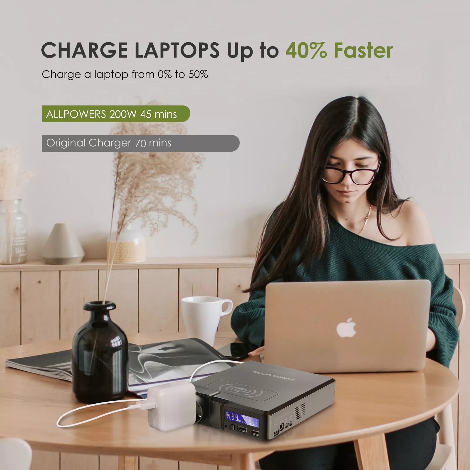 200W Portable Power Station 154Wh Solar Power Bank with Wireless Charging for Outdoors - Image 5