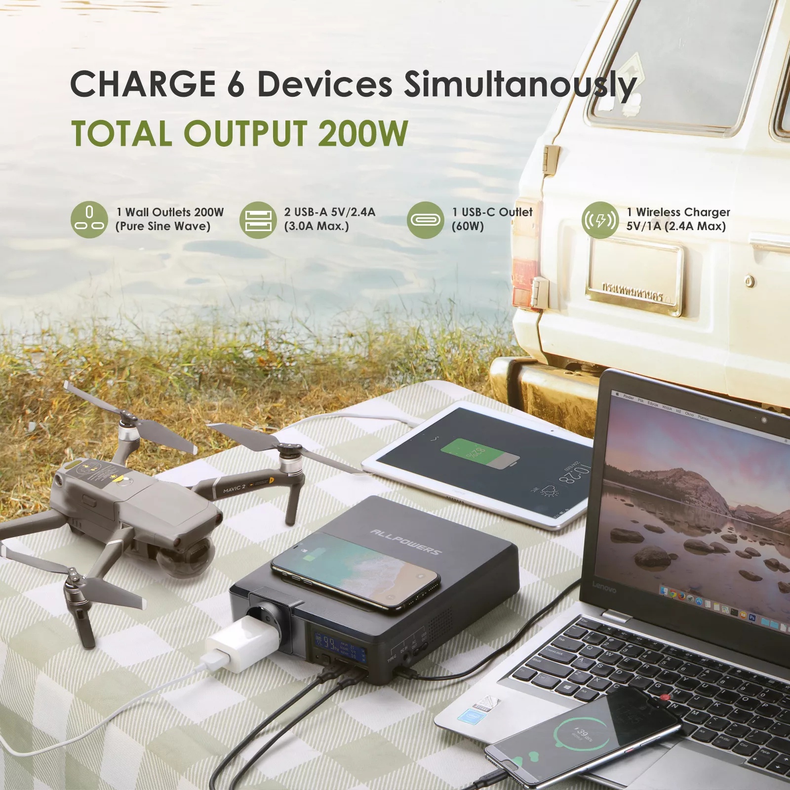 200W Portable Power Station 154Wh Solar Power Bank with Wireless Charging for Outdoors - Image 3