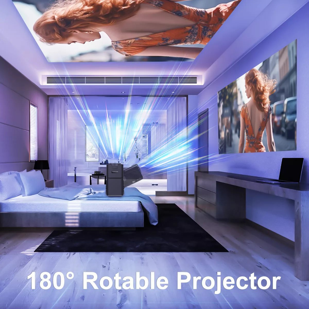 4K 1080P Portable Projector with Android 11, WiFi6, Bluetooth, 390 ANSI Lumens - Image 6